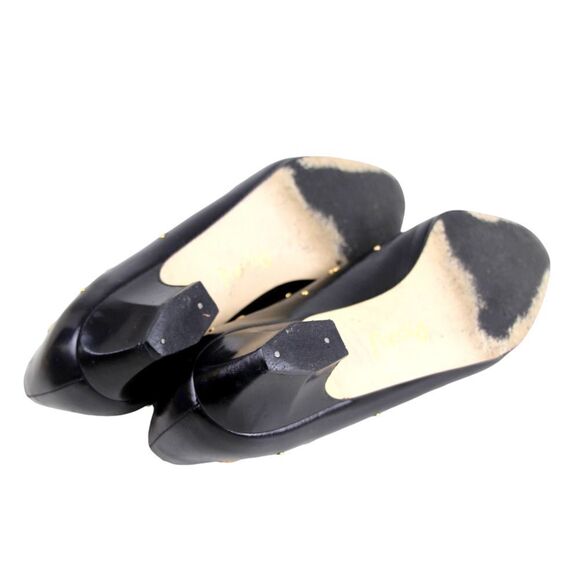 VTG Town Shoes BLACK REAL LEATHER POINTED MID HEEL STUDS CLASSIC PUMP SHOES 6.5M - Picture 9 of 11